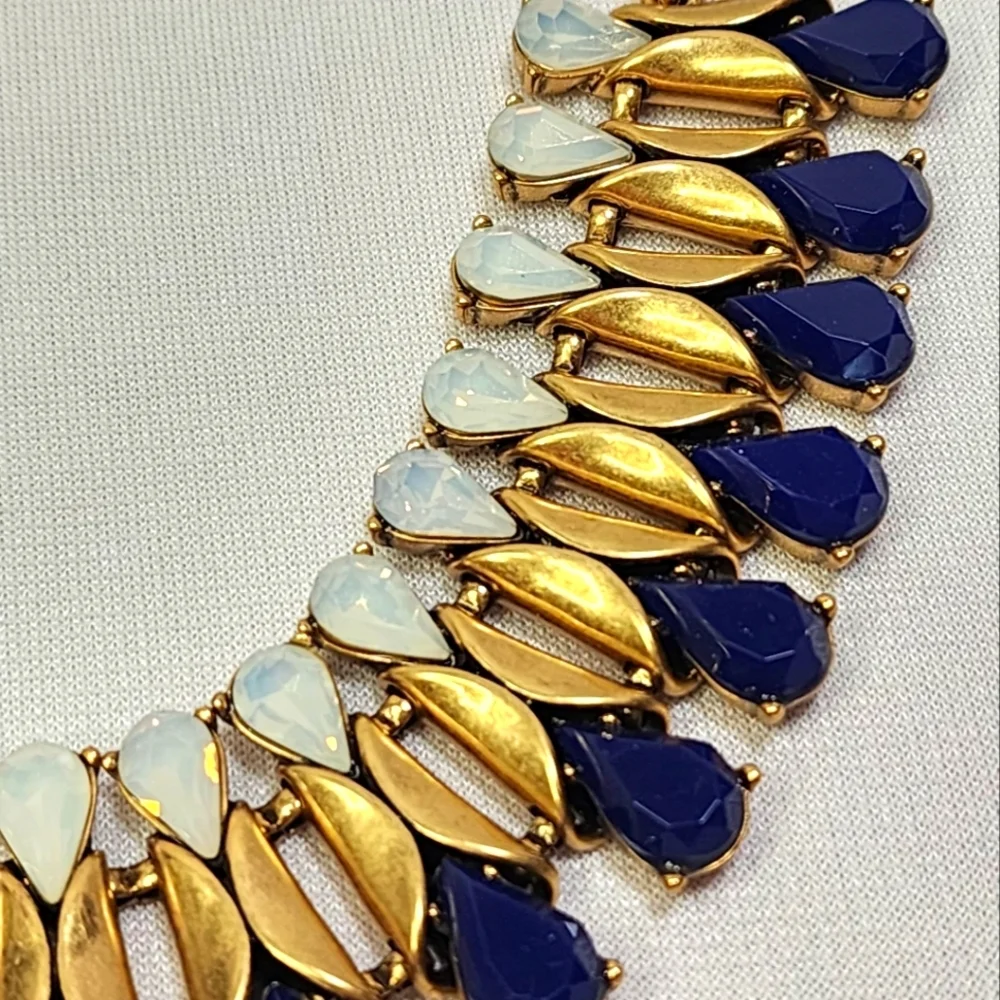 J. Crew Gorgeous Gold, Blue And White Statement Necklace